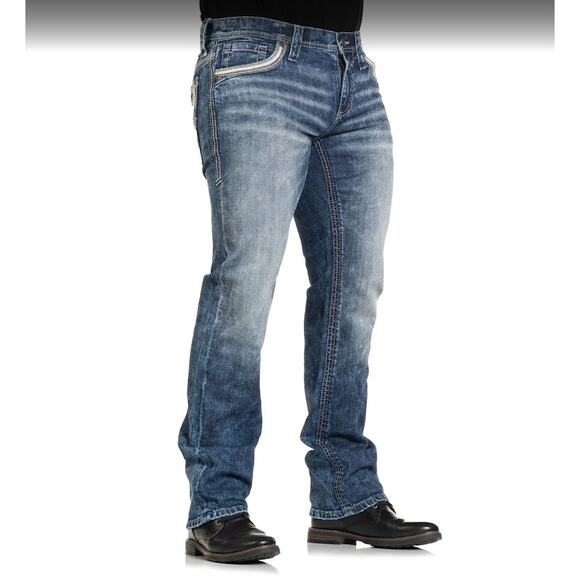 Affliction Ace Fleur de Lis Denim Jeans Distressed Flap Pocket - Size 32 - Picture 1 of 9